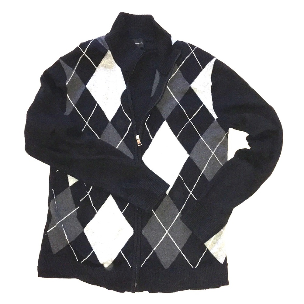 Zip-up argyle cardigan